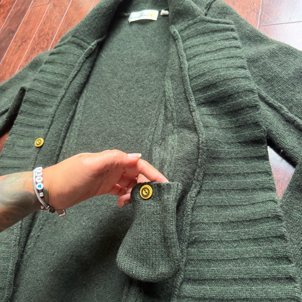 Charlie & Robin Vintage 90s Women’s Anthropologie Green 100% Wool Cardigan Sz M - Picture 3 of 5